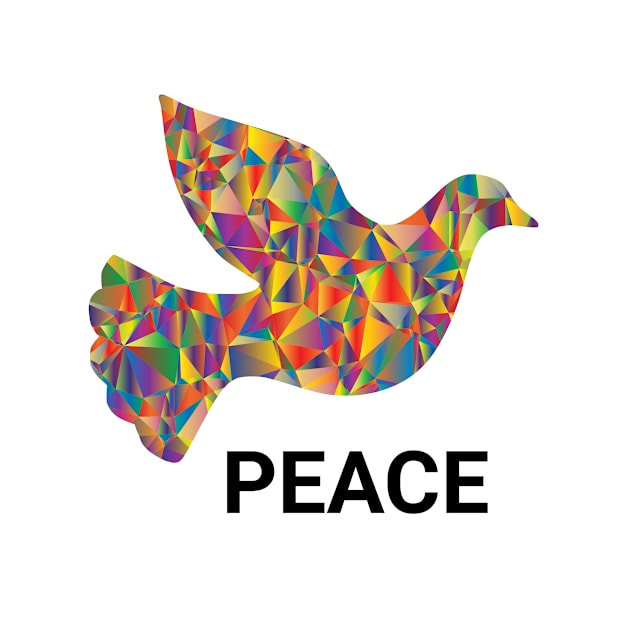 Dove in multicoloured design with peace writing by Montanescu