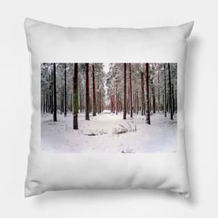 Red Trees in the Winter Forest Pillow