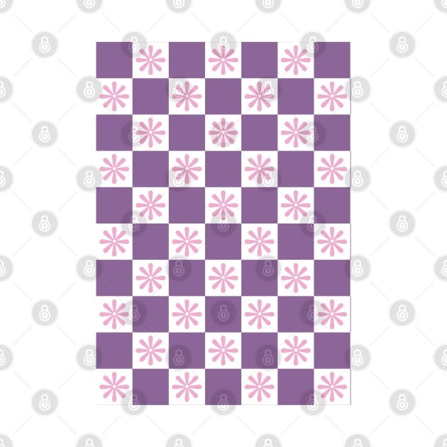 Retro Purple, Pink Checkered Floral Pattern by Just a Cute World