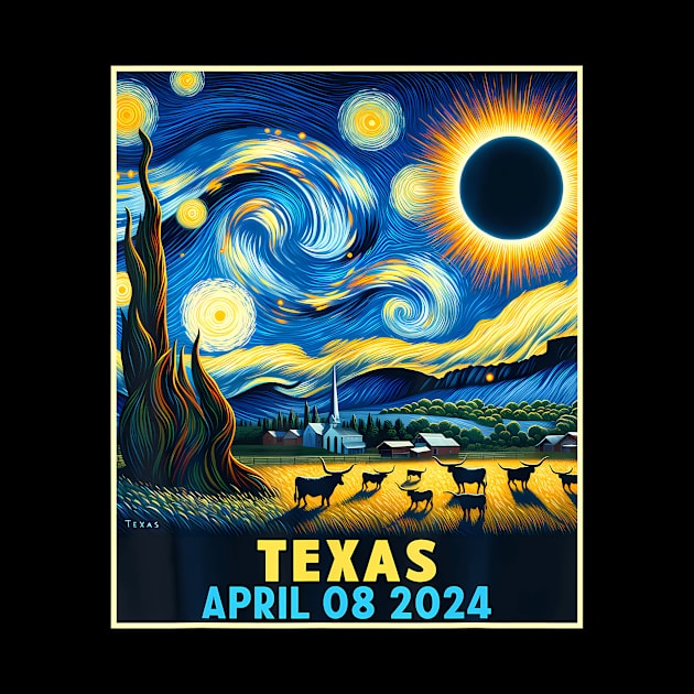 Texas Total Solar Eclipse 2024 Starry Night by Diana-Arts-C