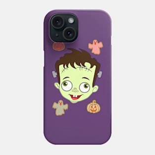 Spooky Cute Baby Frankenstein Halloween - Pumpkin & Ghosts Phone Case