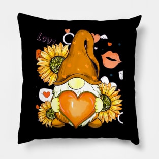 Cute Gnomes Valentines Sunflower Couple Matching Pillow