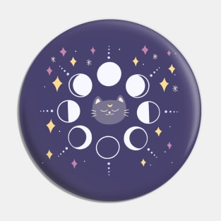 Moon Phases Cat Pin