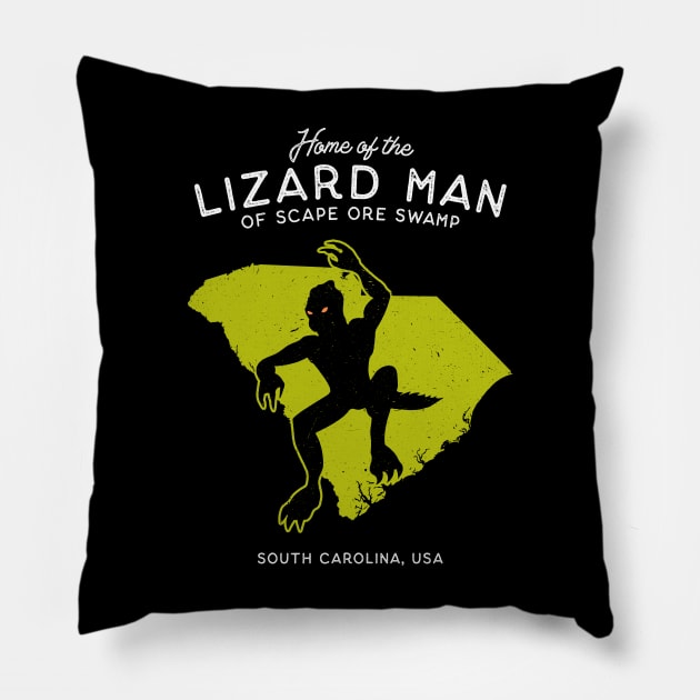 Home of the Scape ore Swamp Lizard Man Pillow by Strangeology