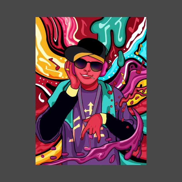 Flowing Candy Color Hip Hop Boy Listening To Music by Mrart