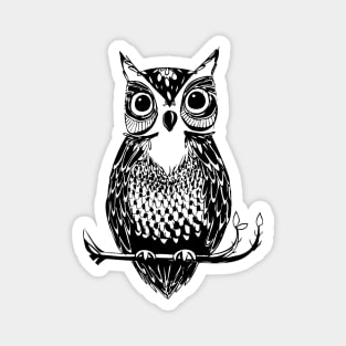 Black and White Drawn Owl Magnet