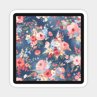 Shabby Chic Floral Flowers, Pretty Feminine Pattern on Blue Background Magnet