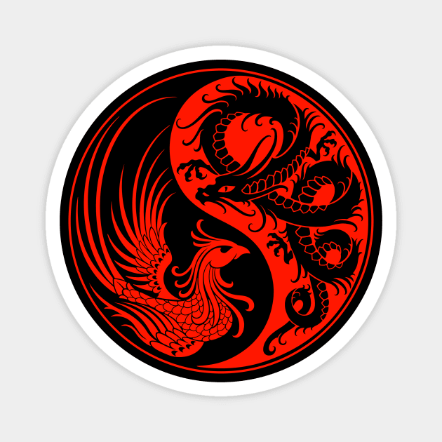 Red and Black Dragon Phoenix Yin Yang Magnet by jeffbartels