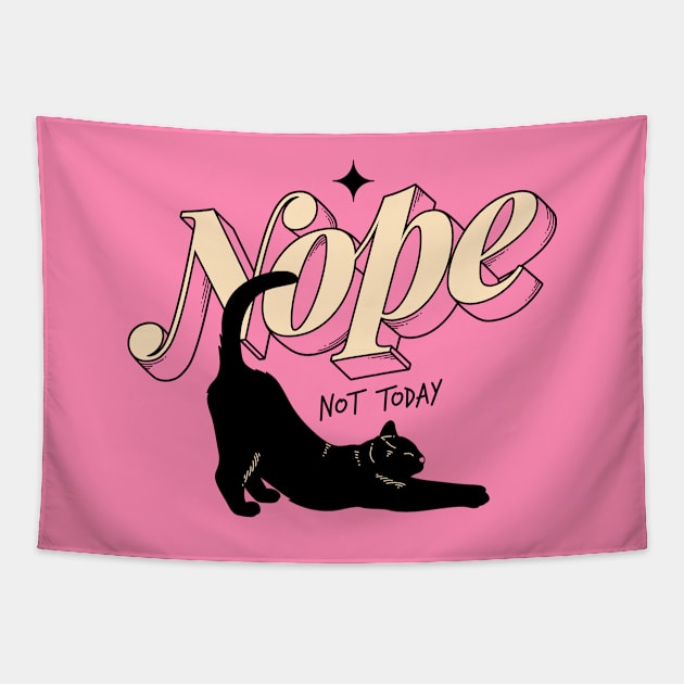 Monday Nope Black Cat in pink Tapestry by The Charcoal Cat Co.