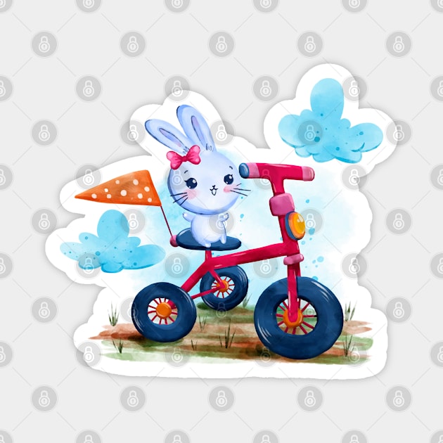 Bunny Tricycle Watercolor Magnet by Mako Design 