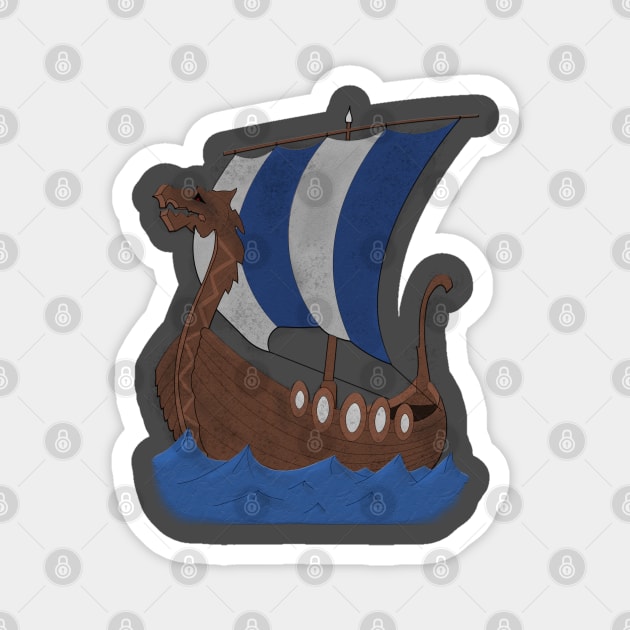 Viking Ship blue with water Magnet by Pikolik