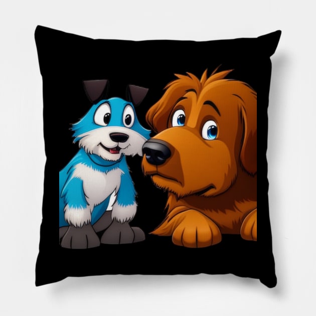 Blue dog brown dog Pillow by SavantArts