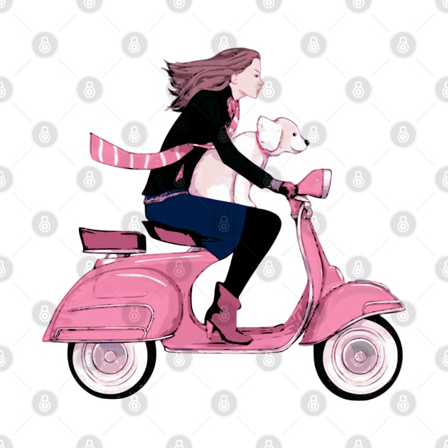 Fun Girl and Dog on Pink Scooter by SandraKC