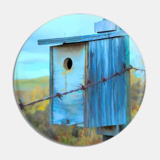 Birdhouse on the fence illustration. Pin