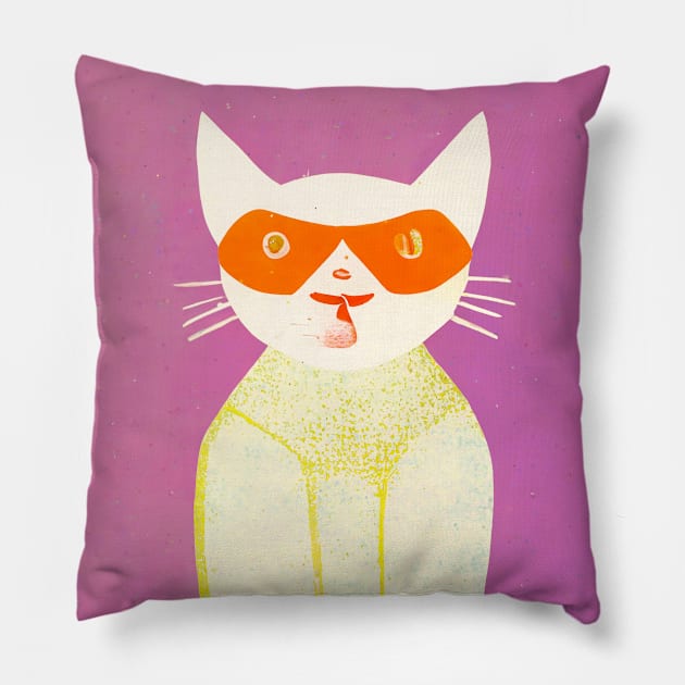 Retro Joker Cat Retro Poster Vintage Art Cat Wall Purple Joker Illustration Pillow by BetterManufaktur