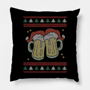 Frothy Festivities: Toasting Beers with Santa Hats Pillow