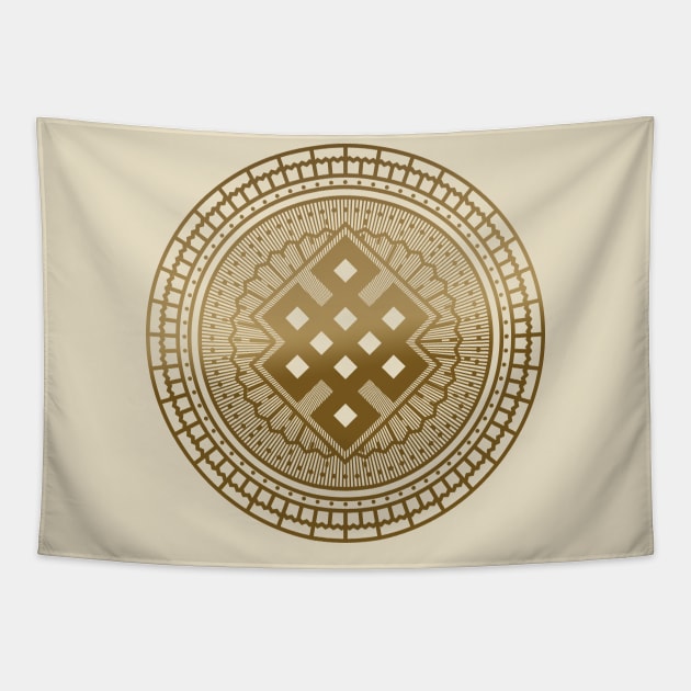 Gold Endless Knot  in Mandala Decorative Shape Tapestry by Nartissima