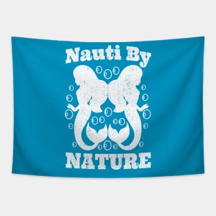 Cute Mermaid T-Shirt NAUTI BY NATURE Distressed Vintage Retro Graphic Tee Tapestry