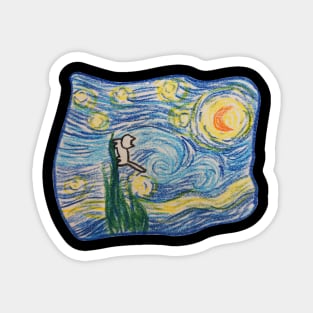 Cat Van Gogh, starry night drawing Magnet
