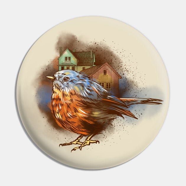 Bird House Art Pin by Manfish Inc.