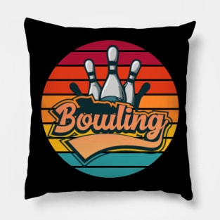 Vintage Bowling Pin And 80's Sun Retro Graphic Pillow