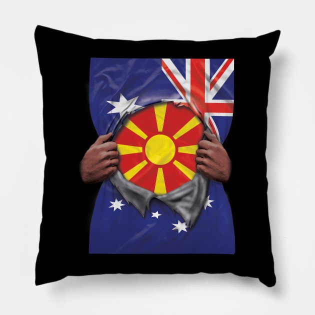 Macedonia Flag Australian Flag Ripped - Gift for Macedonian From Macedonia Pillow by Country Flags