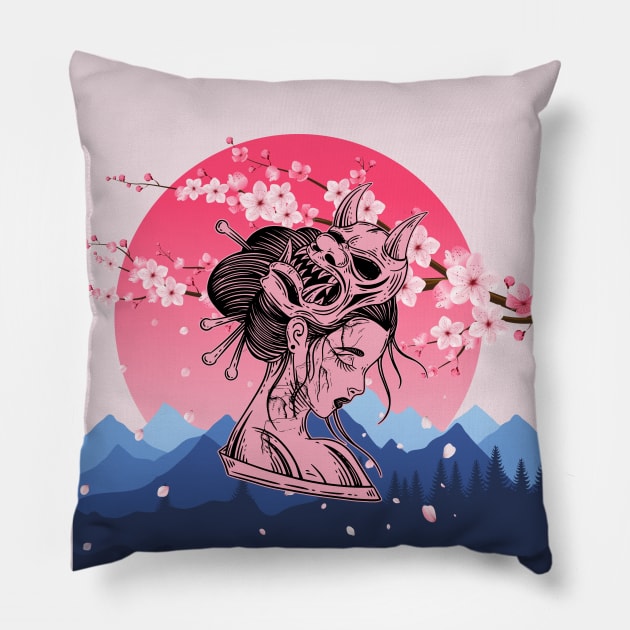 Anime Girl Art Demon - Cute Geisha Pillow by Celestial Mystery