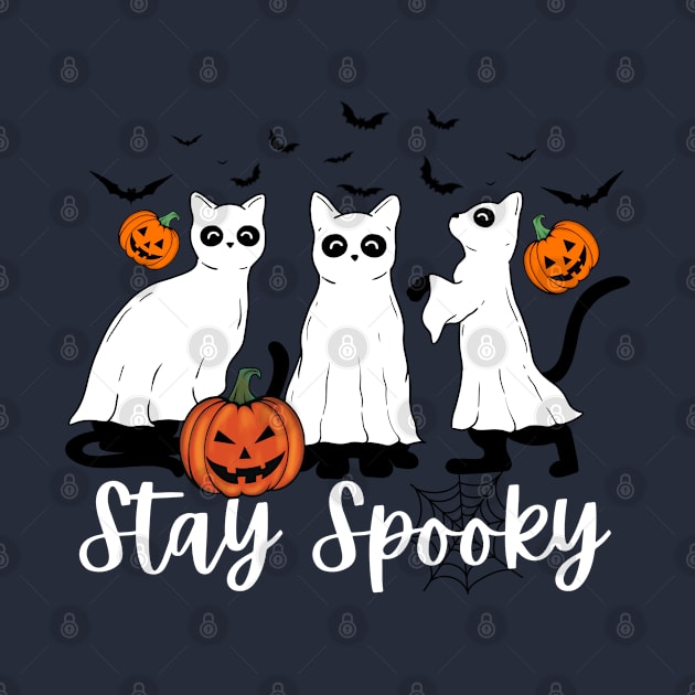 Stay Spooky Halloween Cats Funny Cat Ghost Pumpkin by Illustradise