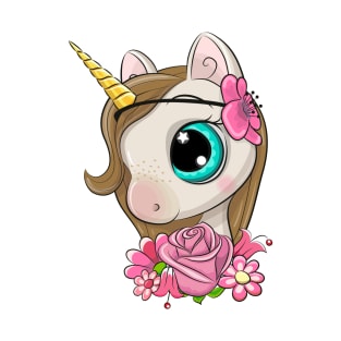 Cute unicorn with flowers. T-Shirt