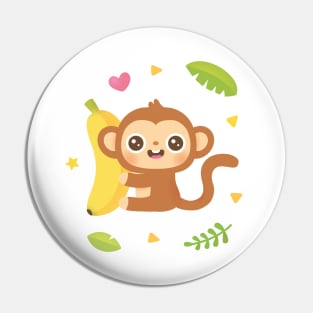 Cute Monkey and Banana Tropical Vibes Pin