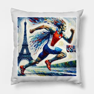 USA Runner Shirt, Paris France, 2024 Shirt, USA Flag Shirt, Running Tshirt, Gift for Runner, Marathon Runner, Track and Field, Track Coach Pillow