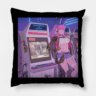 Anime cyberpunk arcade girl Pillow