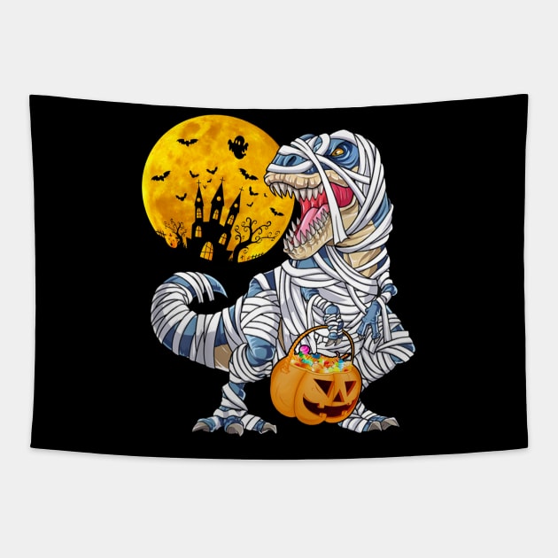 Halloween Shirts for Boys Kids Dinosaur T rex Mummy Pumpkin Tapestry by binnacleenta