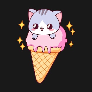 Ice Cream Cat Pattern T-Shirt