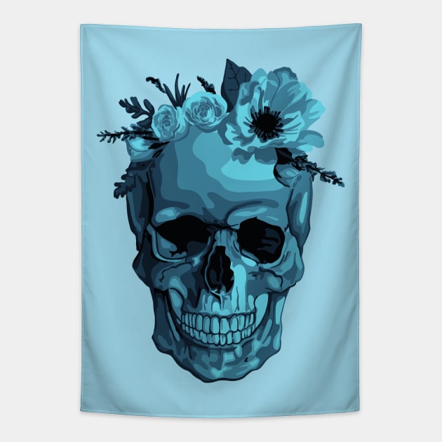 Skull With Flower Crown Tapestry by Slightly Unhinged