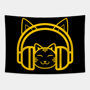 Cat Listening to Music Using Headphone by Poveste Tapestry