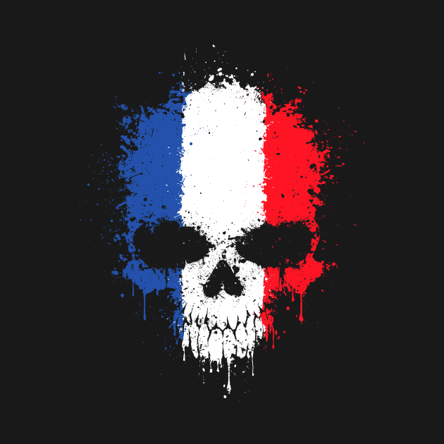 Chaotic French Flag Splatter Skull by jeffbartels