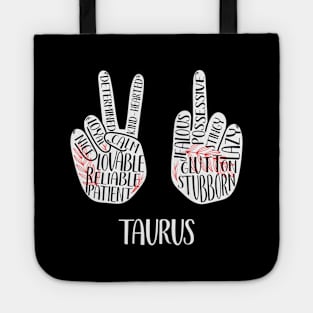 Taurus, Zodiac, May, Yin Yang, Peace Sign, Middle Finger Tote