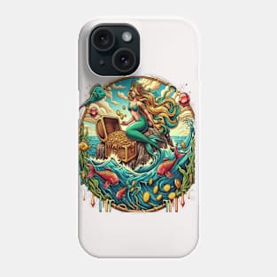 Mermaid sitting on a rock with a open treasured Phone Case