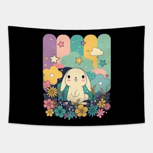 Cute Kawaii Easter Bunny surrounded by flowers Tapestry