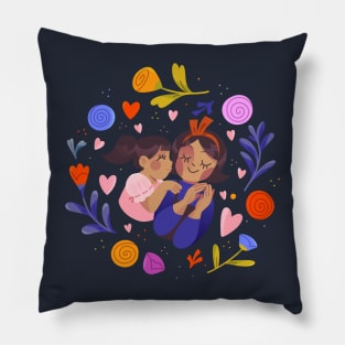 Mom daughter Colorful Doodles Pillow