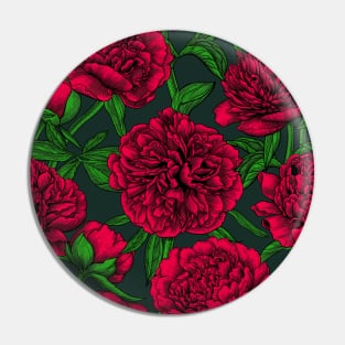 Night peony garden in red and green Pin