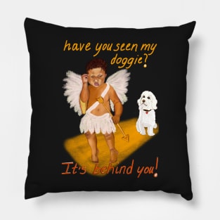 Cavapoo Cavoodle  Cavapoochon and the angel boy - cute cavalier King Charles spaniel Bichon frise Pillow