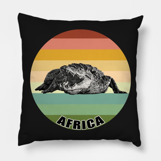 Fearsome Nile Crocodile on Vintage Retro Africa Sunset Pillow by scotch