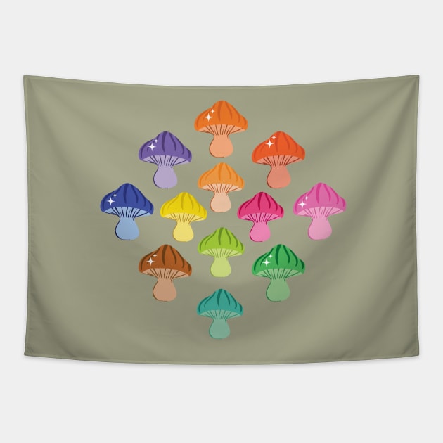 Mushroom Mix in Rainbow colours Tapestry by MinkkiDraws
