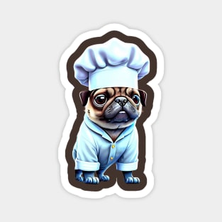 Cute Pug Chef T-Shirt - Adorable Pug in Chef Uniform Design Magnet