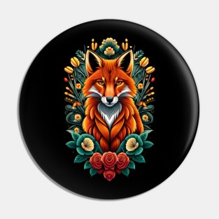 Fox and flowers tattoo style 15 Pin