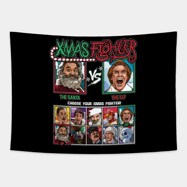 Xmas Fighter - Santa vs Elf Tapestry by RetroReview