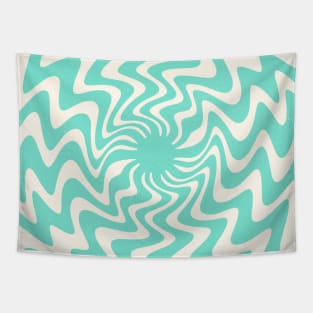 70s Retro Swirl Spiral abstract mint blue and white Tapestry