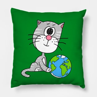 Cat Pushing The Earth, Earth Day 2024 Funny Pillow